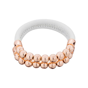 White leather bracelet with rose gold beads
