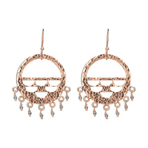 Fashion rose gold earrings hammered circle with crystal drop earring