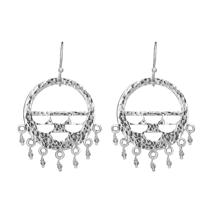 Fashion silver earrings hammered circle with crystal drop earring