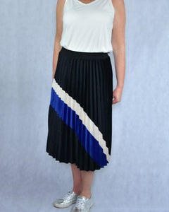 JASMIN Pleated Stipe Skirt - White/Royal Blue