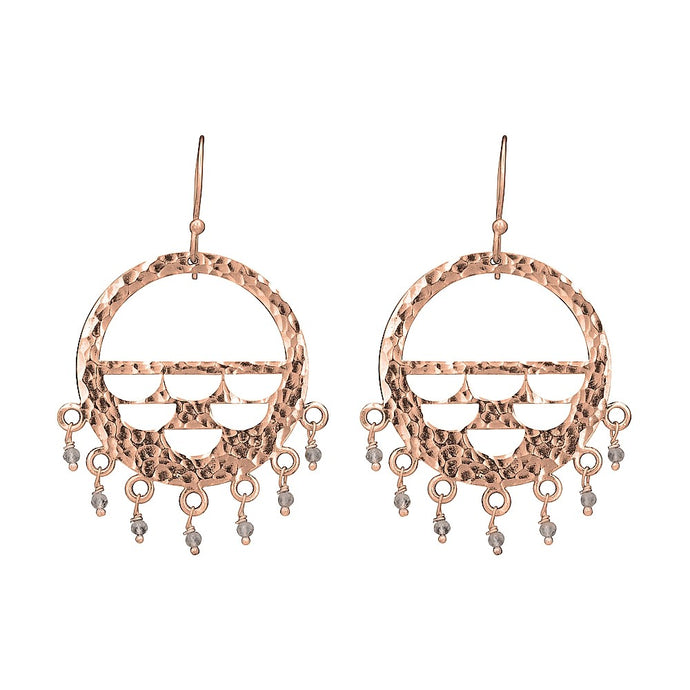 Fashion rose gold earrings hammered circle with crystal drop earring