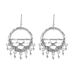 Fashion silver earrings hammered circle with crystal drop earring