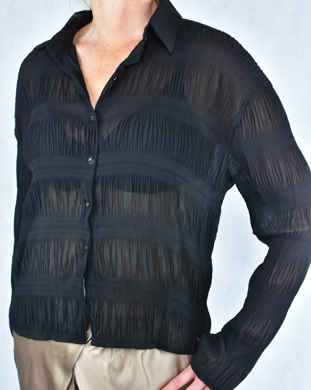 Parenza Charlie chiffon black blouse slightly sheer textured material