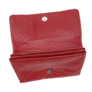 Soft ruby red leather with two compartments